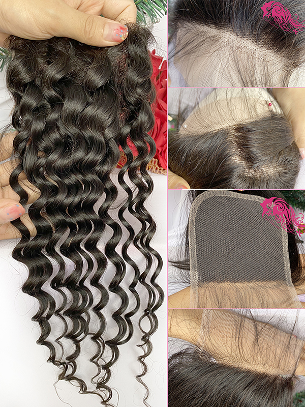 Csqueen Mink hair Jerry Curly 4*4 Transparent Lace Closure 100% Unprocessed Hair